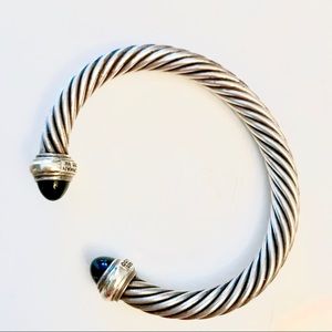 7mm Cable Classic Bracelet w/ Stone Ends (Onyx)
